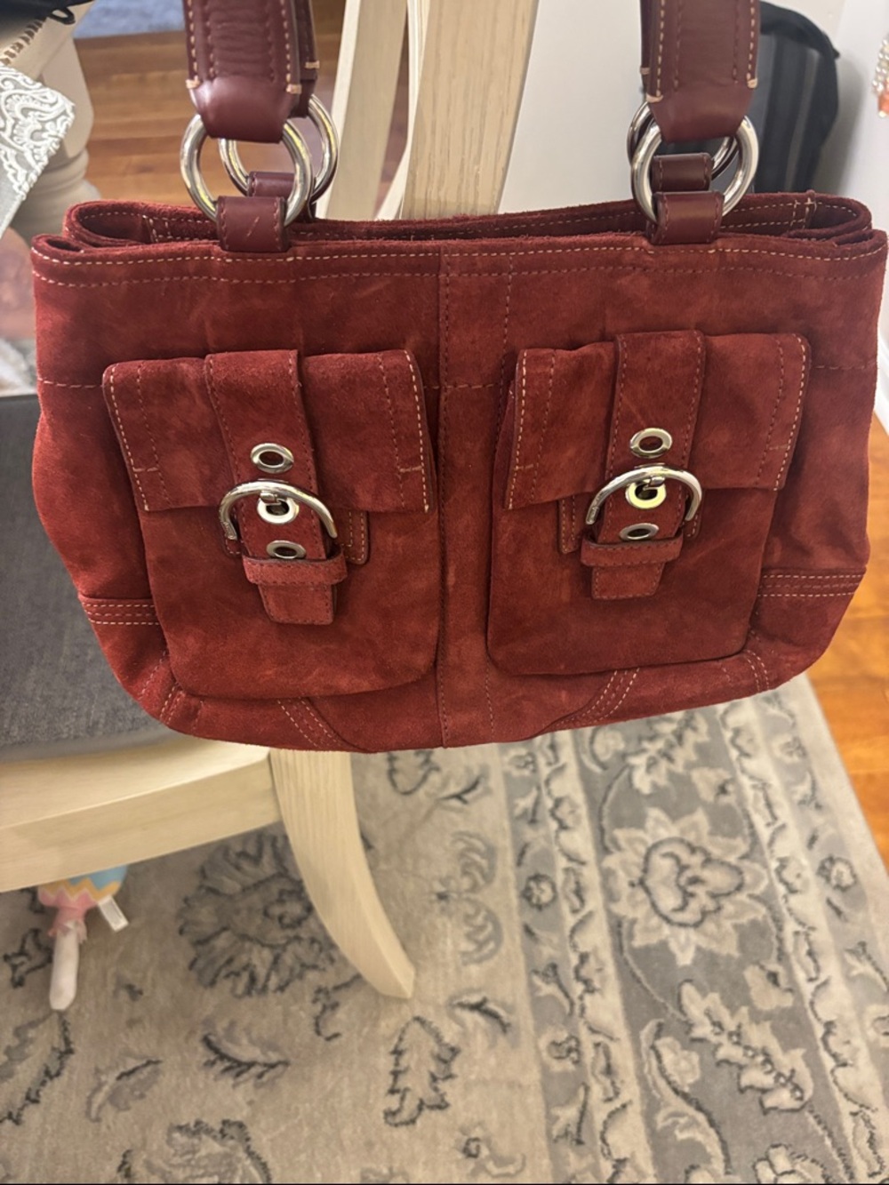 Vintage Coach Suede Pocket Tote in Deep Burgundy - Picture 10 of 11